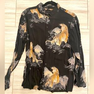 ALLSAINTS Kayan Tiger Print Long Sleeve Slim Fit Button-Down Shirt M